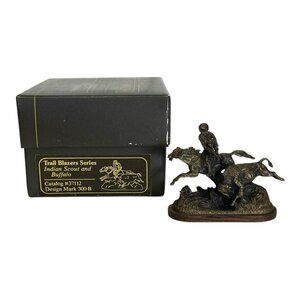 Gobel Olszewski American Frontier Indian Scout and Buffalo Bronze Mini Figure